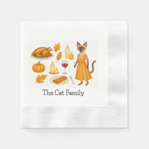 Katten met pompoen en kalkoen voor Thanksgiving Servet