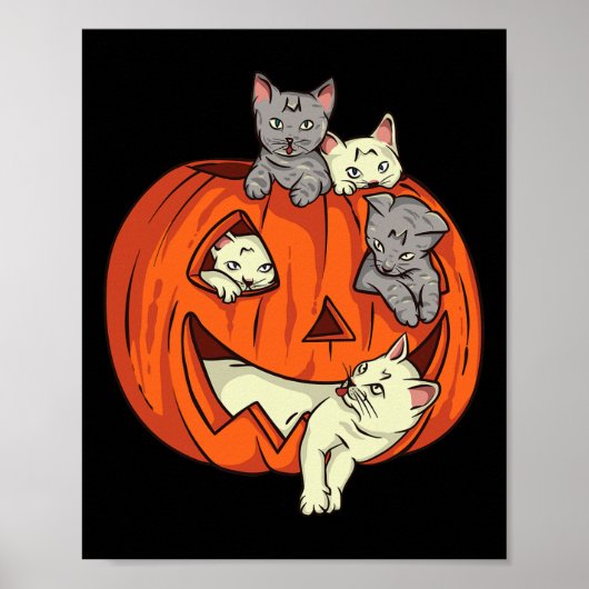 Katten met pompoen, gekarfd Jack O Lantern Cat Hal Poster (Voorkant)