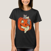Katten met pompoen, gekarfd Jack O Lantern Cat Hal T-shirt (Voorkant)