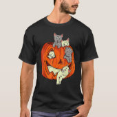 Katten met pompoen, gekarfd Jack O Lantern Cat Hal T-shirt (Voorkant)