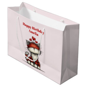Katten met Rode Harten Leuke en Pretige Verjaardag Groot Cadeauzakje