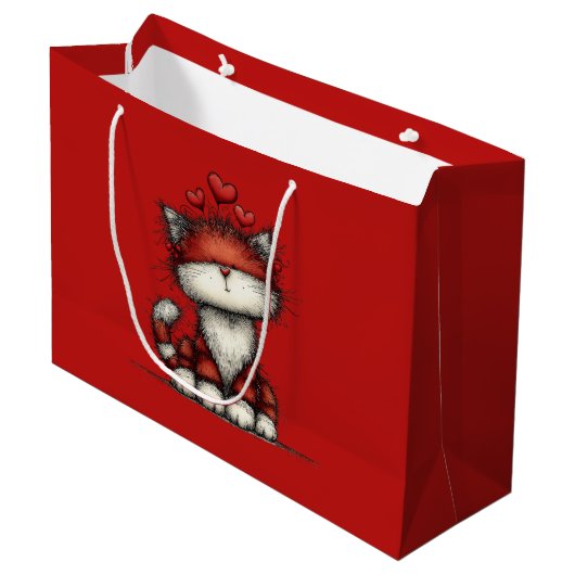 Katten met rode liefdesharten Schattig en grappig Groot Cadeauzakje (Voorkant Gekanteld)