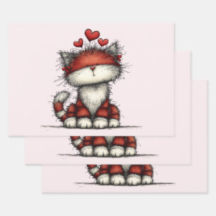 Katten met rode liefdesharten Schattig en grappig Inpakpapier Vel