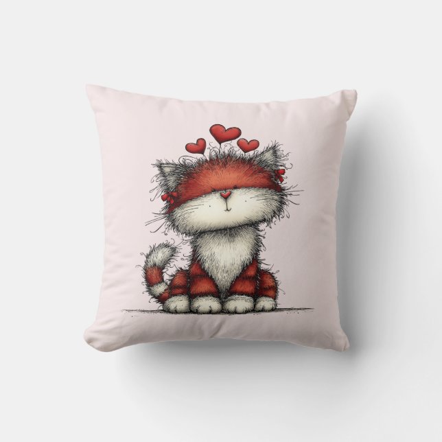 Katten met Rode Liefdesharten Schattig en Grappig Kussen (Voorkant)
