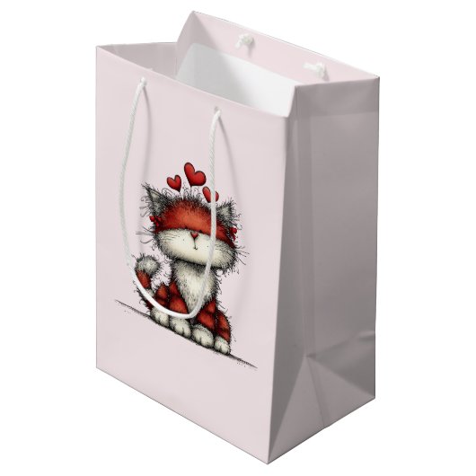 Katten met rode liefdesharten Schattig en grappig Medium Cadeauzakje (Voorkant Gekanteld)