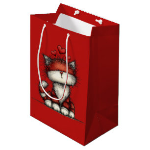 Katten met rode liefdesharten Schattig en grappig Medium Cadeauzakje