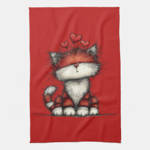Katten met rode liefdesharten Schattig en grappig Theedoek