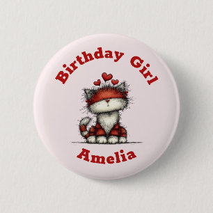 Katten met Rode Liefdesharten Schattig Verjaardags Ronde Button 5,7 Cm