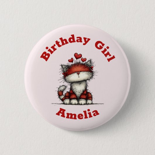 Katten met Rode Liefdesharten Schattig Verjaardags Ronde Button 5,7 Cm (Voorkant)