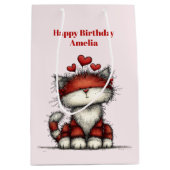 Katten met Rode Liefdesharten Schattige en Grappig Medium Cadeauzakje (Voorkant)