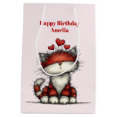 Katten met Rode Liefdesharten Schattige en Grappig Medium Cadeauzakje (Achterkant)