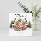 Katten met  rode truck voor dierenliefhebbers feestdagenkaart (Staand voorkant)