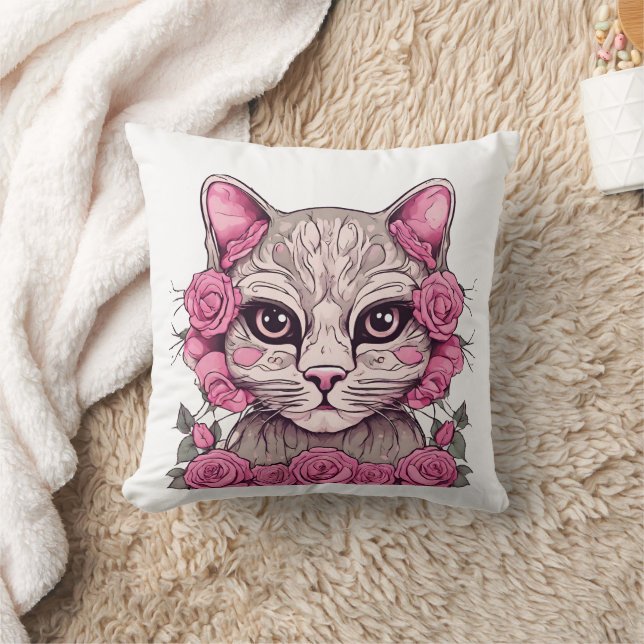 Katten met roze rozen werpkussen kussen (Deken)