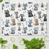 Katten met Schuivende Gezichten en Paw Prints Patr Theedoek (Gevouwen)