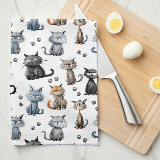 Katten met Schuivende Gezichten en Paw Prints Patr Theedoek (Quarter Fold)