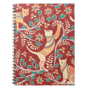 Katten met sierplanten, takken met bloemen en blad notitieboek