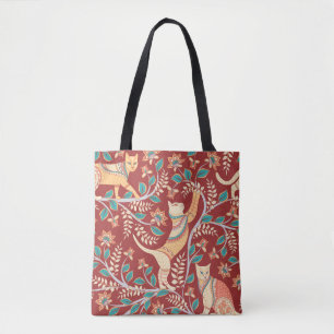 Katten met sierplanten, takken met bloemen en blad tote bag