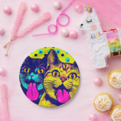 Katten met tong uit papieren bordje (Feest)