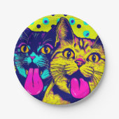 Katten met tong uit papieren bordje (Voorkant)