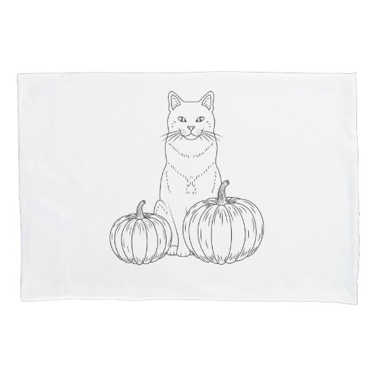 Katten Met Twee Pompoenen Minimale Lijnkunst Mooie Kussensloop (Voorkant)