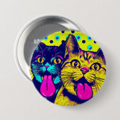 Katten met uitsteken pop kunst ronde button 7,6 cm (Voorkant /achterkant)