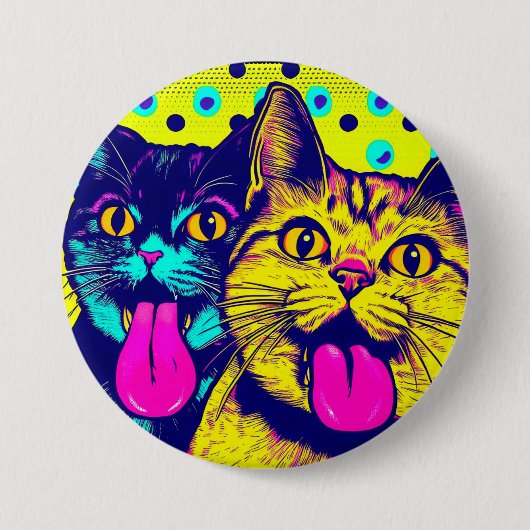 Katten met uitsteken pop kunst ronde button 7,6 cm (Voorkant)