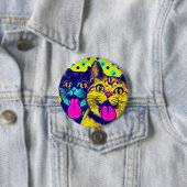 Katten met uitsteken pop kunst ronde button 7,6 cm (In situ)