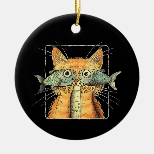 Katten met Vissenogen Kitten Grappige Katten Parod Keramisch Ornament (Voorkant)