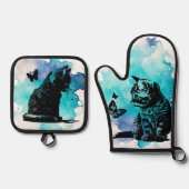 Katten met vlinders ovenwant & pannenlap set (Voorkant)