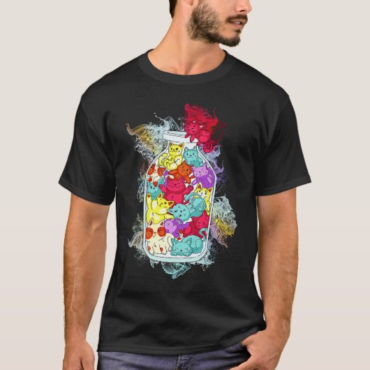 Katten met waterspat Bottelkat Cute Kitten T-shirt (Voorkant)