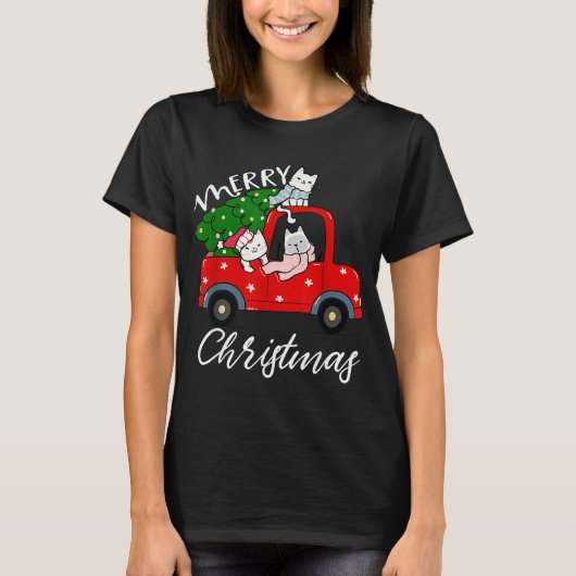 Katten met xmas Shirt Tree op Red Truck Cat Kerstm (Voorkant)