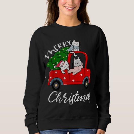 Katten met xmas Shirt Tree op Red Truck Cat Kerstm (Voorkant)