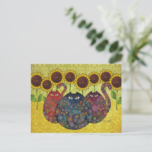 Katten met zonnebloemen Briefkaart TBA