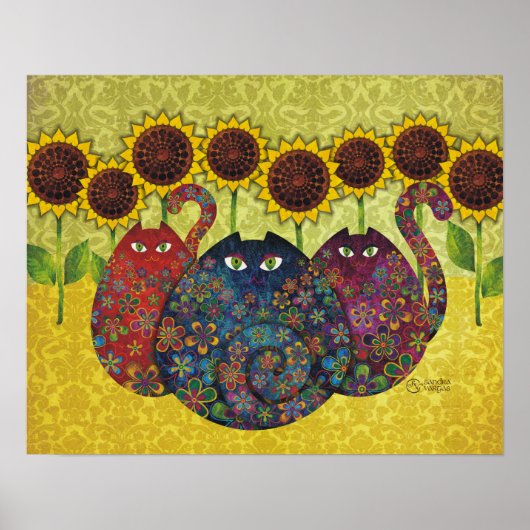 katten met zonnebloemen canvas poster (Voorkant)