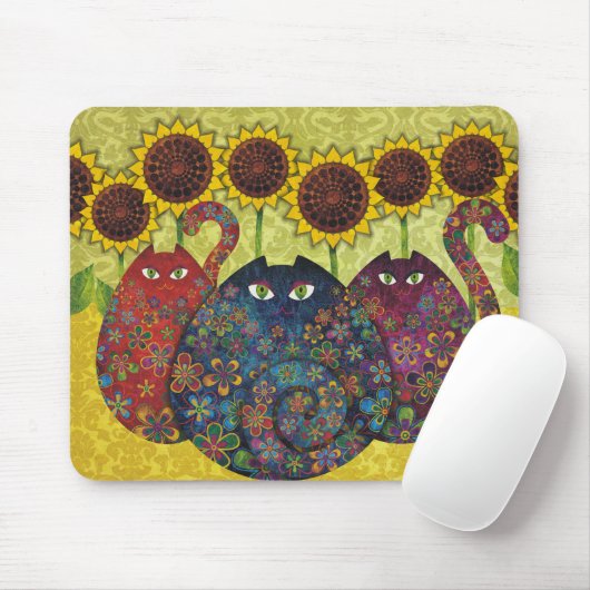 katten met zonnebloemen muismat (Met muis)