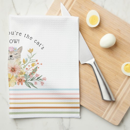 Katten Miauw Oma Schattige Kat Bloemenpastel Theedoek (Quarter Fold)