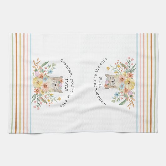 Katten Miauw Oma Schattige Kat Bloemenpastel Theedoek (Horizontaal)