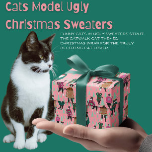 Katten Model Lelijke Kerstmis Sweaters Roze Cadeaupapier