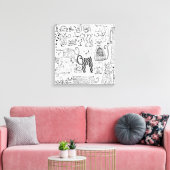 Katten Modern Zwart en Wit Handgetekend Canvas Afdruk (Insitu (Woonkamer))