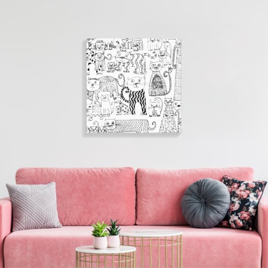 Katten Modern Zwart-wit Hand getrokken Canvas Afdruk (Insitu (Woonkamer))