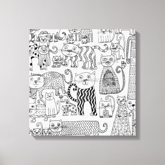 Katten Modern Zwart-wit Hand getrokken Canvas Afdruk (Voorkant)