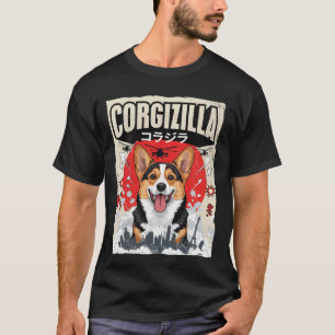 Katten Modes CorgiZilla Parodie Japanse Kunst Cor T-shirt