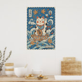 Katten Muur Kunst - Lachende Maneki Neko met Poster (Keuken)