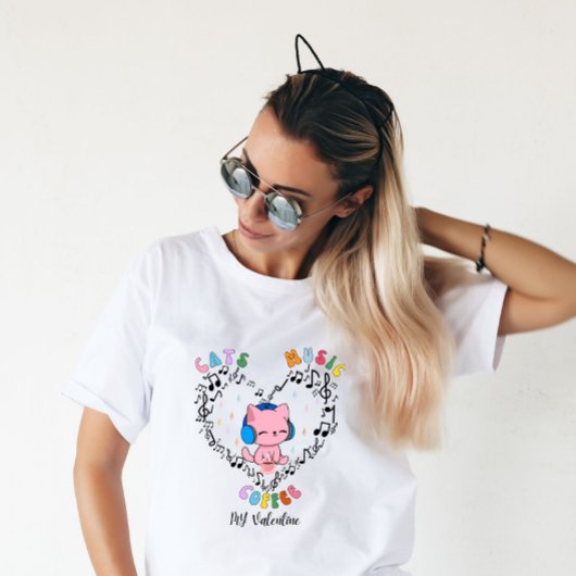 Katten Muziek Koffie Mijn Valentijn T-shirt