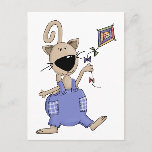 Katten "n" Honden ・ Kat met kite Briefkaart (Voorkant)