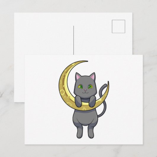 Katten Nacht Maan Briefkaart (Voorkant / Achterkant)