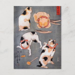Katten (Neko) in verschillende Poses Utagawa Kuniy Briefkaart