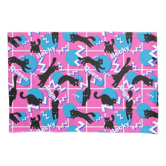 Katten noemen Roze Geometrische Memphis Pattern Kussensloop (Voorkant-Links)