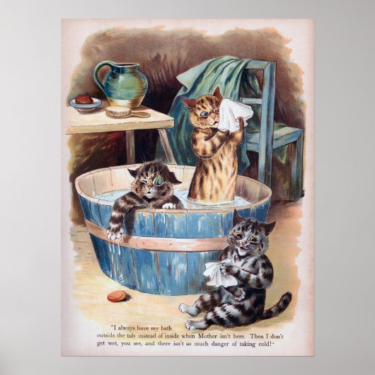 Katten Ochtendbad, Louis Wain Poster (Voorkant)