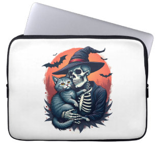 Katten Omdat Mensen Creepy Halloween Skelet Zijn Laptop Sleeve